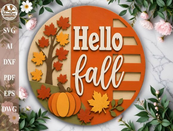 Download Hello Fall Door Hanger Laser Cut File - Fall door hanger Collection