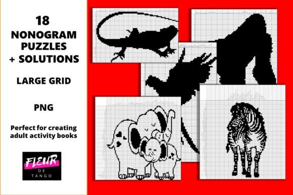 Download 18 Nonogram Puzzles for KDP Activity Boo - Premium Bundle