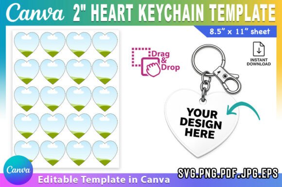 Download 2" Heart Keychain Template Canva Editabe - Keychain template Collection