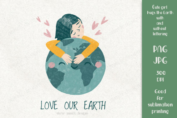 Download Cute Girl Hugs the Earth Planet. for Sub - Premium Resources